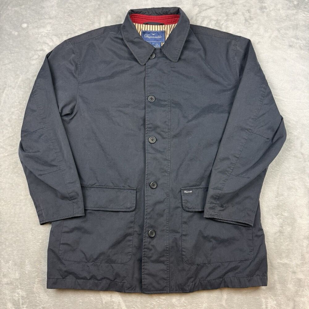 Vintage Faconnable Men’s Small Navy Blue Chore Coat Jacket Hong Kong 90s